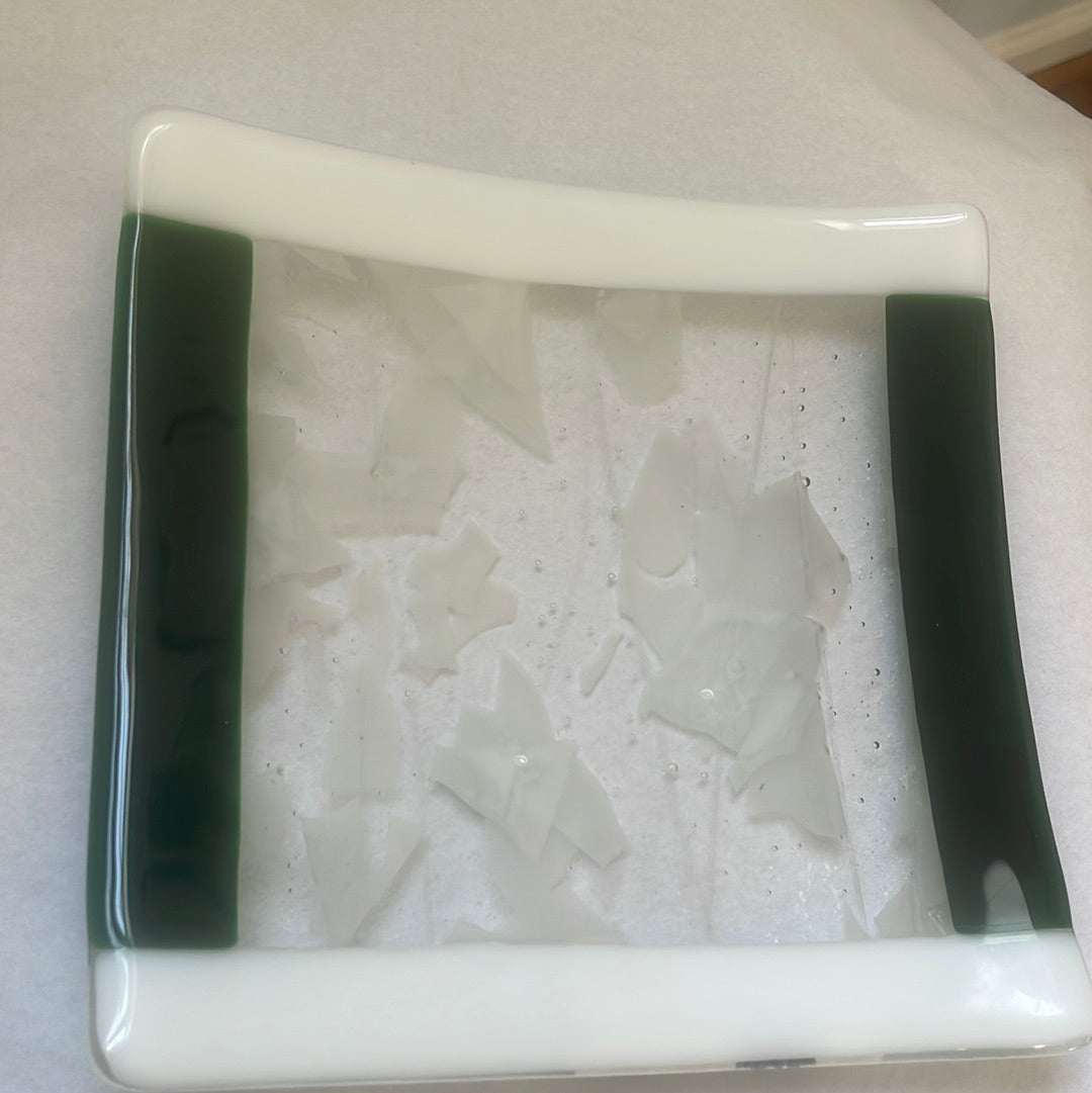 Green and White Abstract Plate