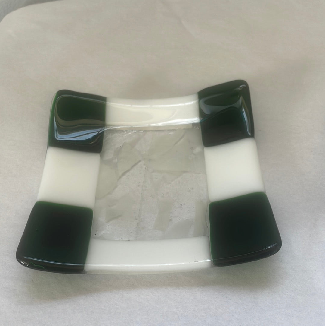 Green and White Abstract Plate